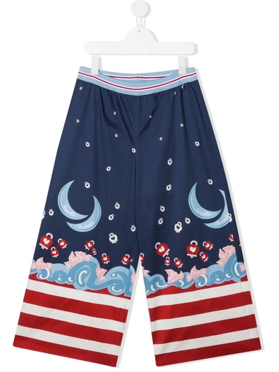 Simonetta Kids' Blue Trouser For Girl With Logo In Blue / Red