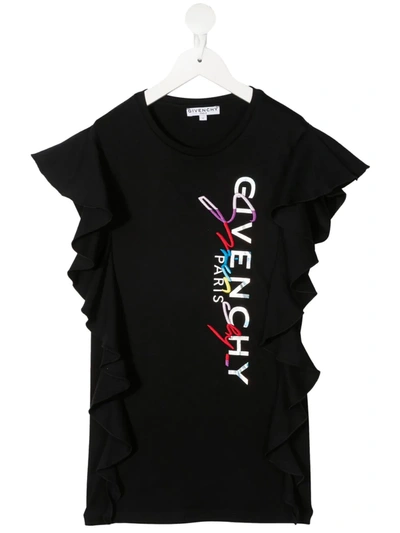 Givenchy Kids' Ruffled Cotton Interlock Dress In Black