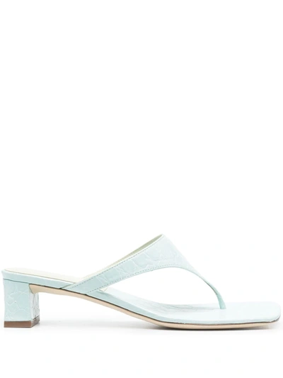 By Far Shawn Croc-embossed Leather Thong Sandals In Light Blue