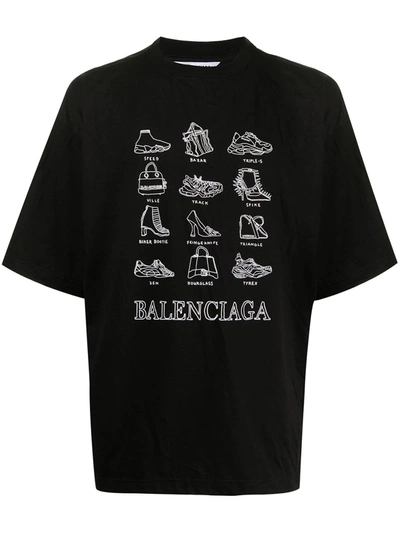Balenciaga Printed Oversized T-shirt In Black