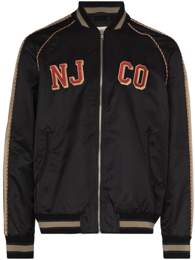 Nudie Jeans Embroidered Zip-front Bomber Jacket In Black