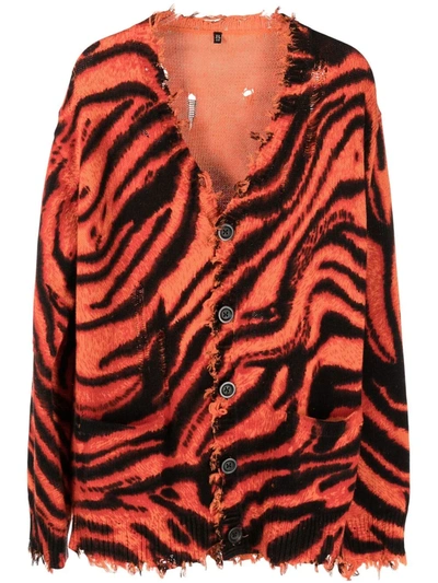 R13 Zebra Print Distressed Oversize Cotton Cardigan In Orange Zebra