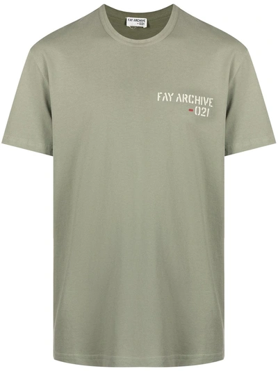 Fay Cotton Jersey T-shirt With Logo Print In Green