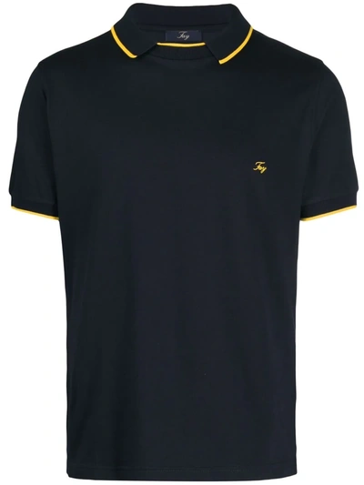 Fay Logo-patch Short-sleeved Polo Shirt In Blue