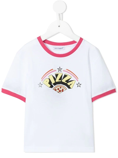 Dolce & Gabbana Kids' Jersey T-shirt With Pizza Print In White