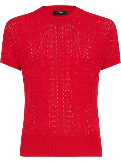 Fendi Macramé Detail Knitted Top In Red
