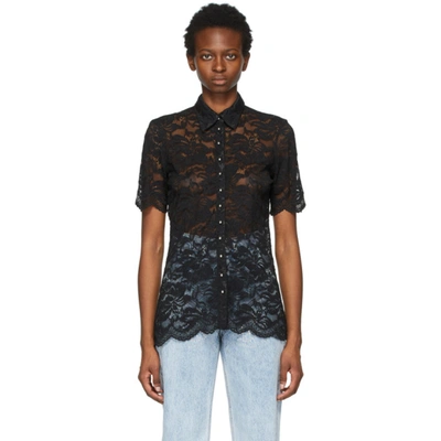 Paco Rabanne Scalloped Stretch-lace Blouse In Black