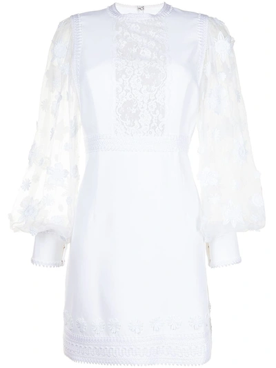 Andrew Gn Appliquéd Chiffon, Lace And Crepe Mini Dress In Optical White