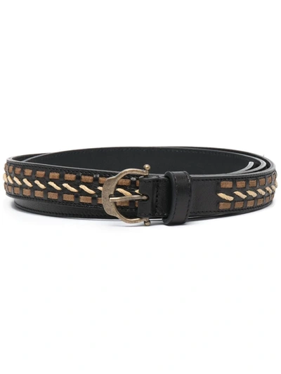 Saint Laurent Horseshoe-buckle Woven-leather Belt In Black