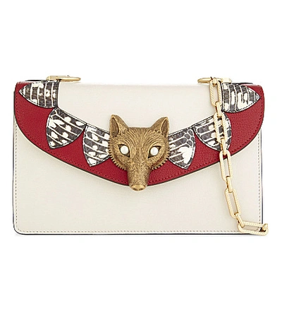 Gucci Fox Head Leather And Snakeskin Shoulder Bag In White | ModeSens