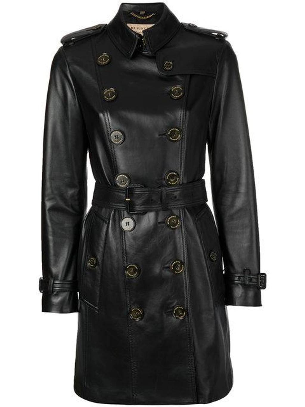 Burberry Sandringham Leather Trench Coat In Black | ModeSens