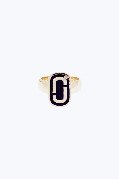 Marc Jacobs Double J Signet Ring In Black & Gold