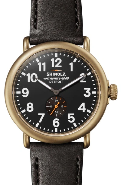 Shinola Men's 47mm Runwell Sub-second Watch With Leather Strap In Black