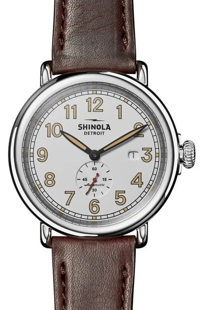 Shinola Men's "the Station Agent" 45mm Runwell Automatic Sub-second W/ Date Watch In Brown