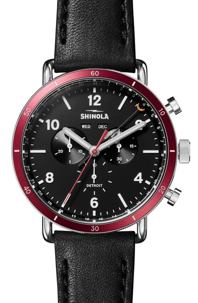 Shinola The Canfield Automatic Chrono Calendar Leather-strap Watch In Red/black