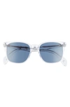 Rag & Bone 52mm Polarized Rectangular Sunglasses In Crystal/ Blue