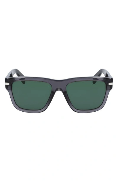 Ferragamo 56mm Rectangular Sunglasses In Crystal Grey/ Green