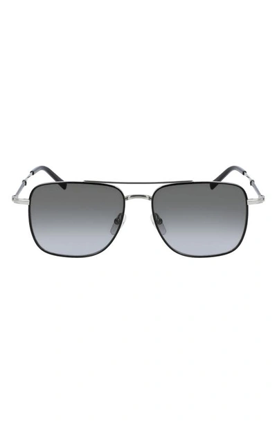Ferragamo 56mm Rectangle Sunglasses In Light Ruthenium/ Black/ Grey