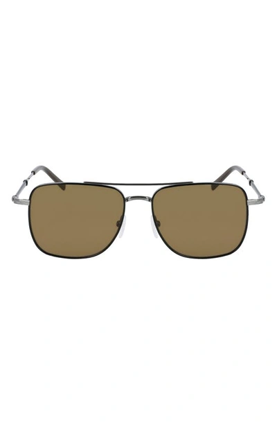Ferragamo 56mm Rectangle Sunglasses In Dark Ruthenium/ Light Brown