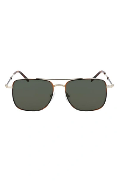 Ferragamo 56mm Rectangle Sunglasses In Gold/ Tortoise/ Green