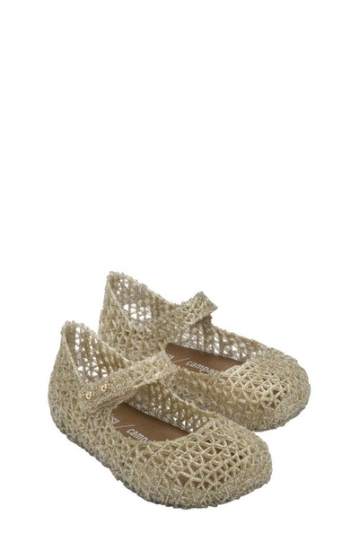 Mini Melissa Kids' Girl's Campana Papel Glitter Cutout Mary Jane Shoes, Baby/toddlers In Beige