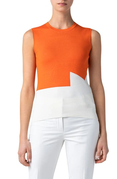 Akris Kinderstern Intarsia Silk Sweater Tank In Ecru-pure Orange