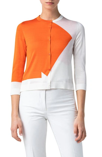 Akris Star Intarsia Silk Button-front Knit Cardigan In Ecru/ Pure Orange