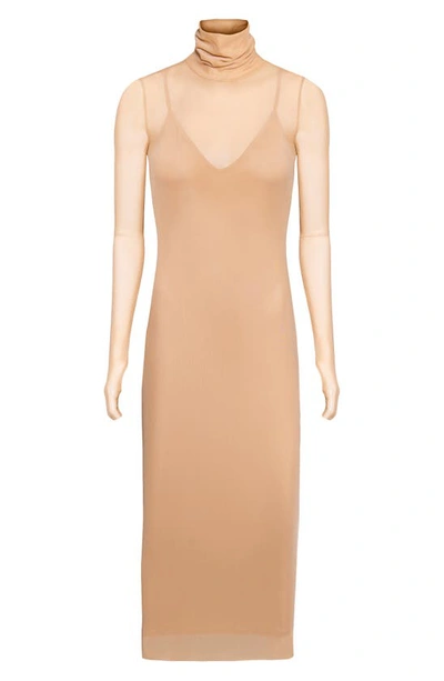 Afrm Shailene Sheer Long Sleeve Dress In Nude