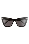 Tom Ford Poppy 53mm Cat Eye Sunglasses In Shiny Black/ Smoke