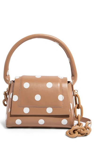 House Of Want We Are Chic Vegan Leather Top Handle Crossbody In Tan Polka Dot