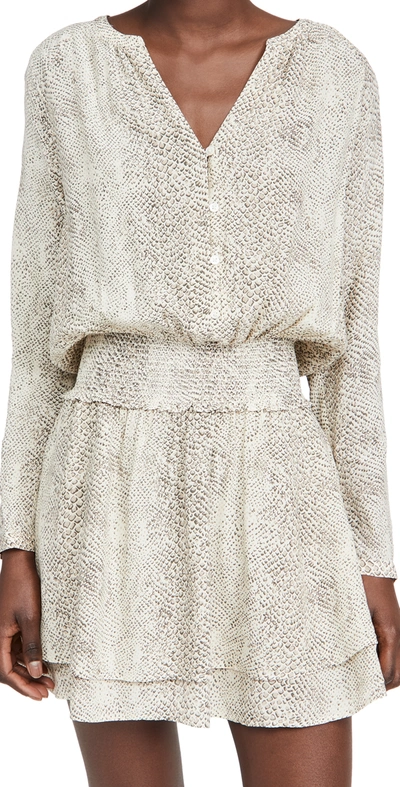 Rails Jasmine Smocked Waist Long Sleeve Dress In Cream Snakeskin