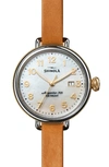 Shinola The Birdy Double Wrap Leather Strap Watch, 34mm In White