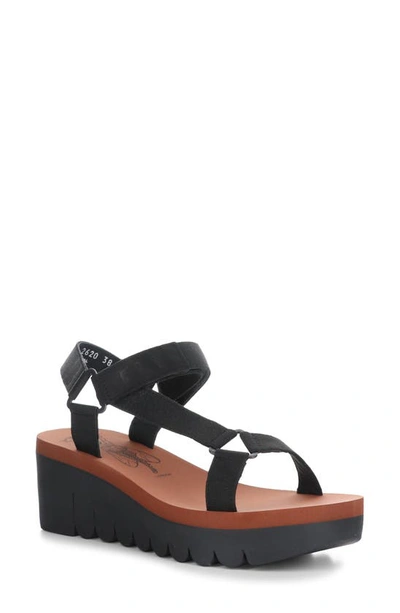 Fly London Yefa Wedge Sandal In Black/brick Grograin/cupido