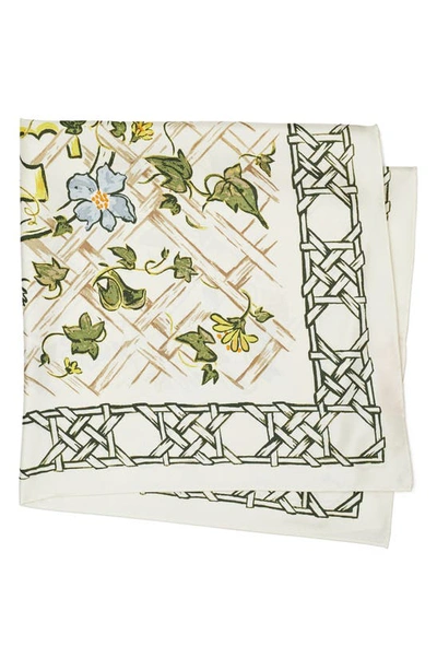 Tory Burch Painted Caning With Birds Silk Square Scarf In New Ivory