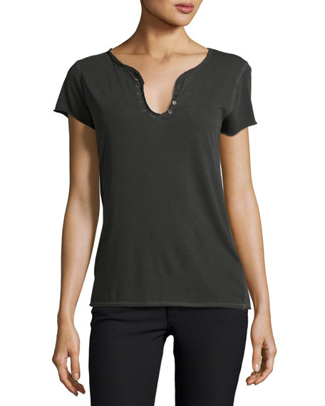 Zadig & Voltaire Short-sleeve Skull-back Henley Tee, Noir | ModeSens