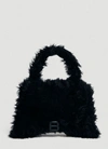 Balenciaga Hourglass Medium Fluffy Top Handle Bag In Black/black