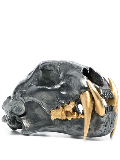 Parts Of Four Leopard Skull Decorative Object In Silver