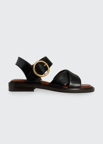 See By Chloé Lyna Leather Crisscross Sandals In Black