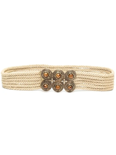 Etro Cabochon-embellished Woven-cord Belt In Neutrals