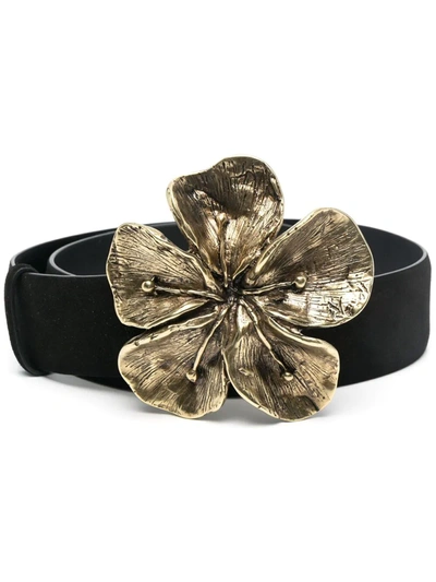 Alberta Ferretti Floral Buckle Belt In Black