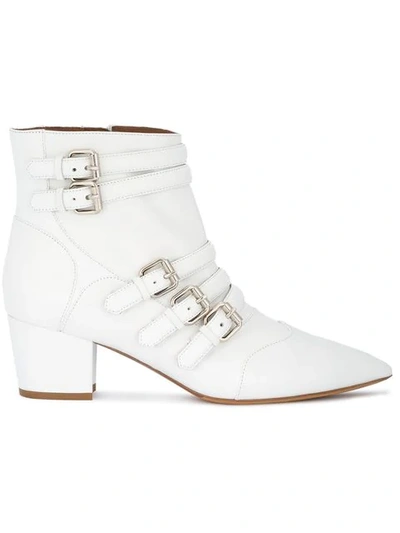 Tabitha Simmons Christy Leather Buckle 50mm Booties In White Leather
