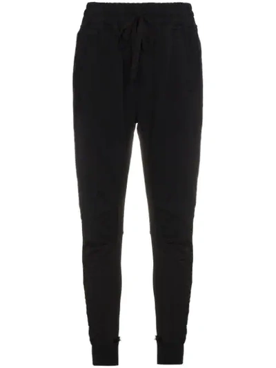 Haider Ackermann Woman Cropped Frayed Twill-paneled Cotton-terry Track Pants Anthracite In Black