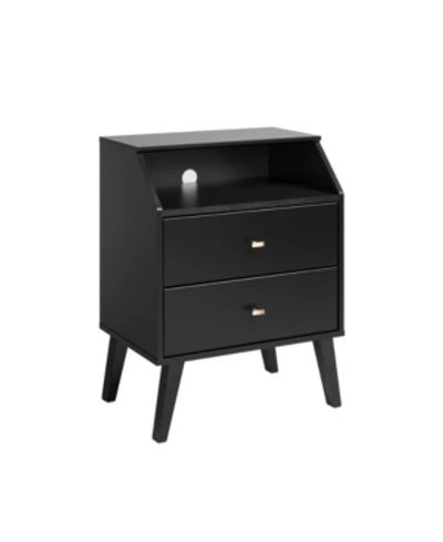 Prepac Milo Mid Century Modern 2 Drawer Nightstand With Angled Top In Black
