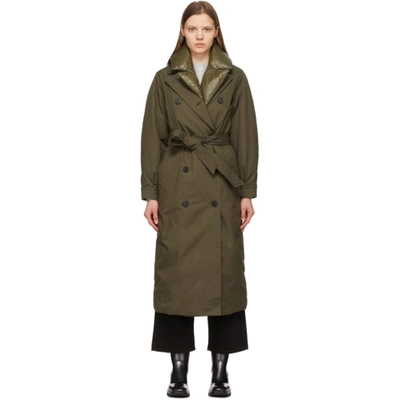 Mackage Sage 2-in-1 Mixed Media Long Trench Coat With Removable Down Bib Collar In Army
