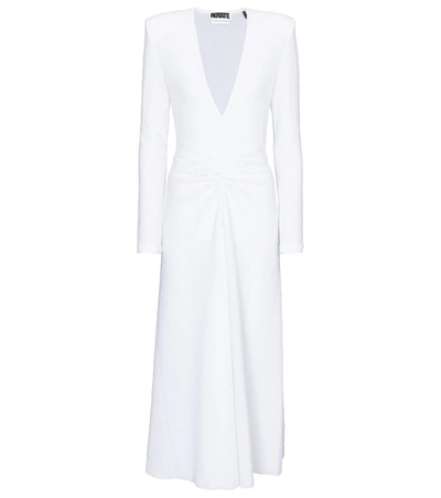 Rotate Birger Christensen Lili Ruched Jersey Midi Dress In Bright White