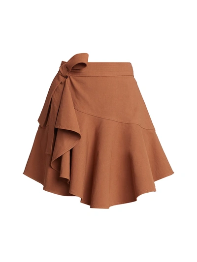 A.l.c Adelaide Linen Ruffled Wrap Skirt In Brown