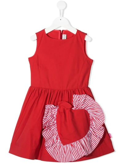 Simonetta Kids' Cotton Poplin Dress W/ Heart In Red