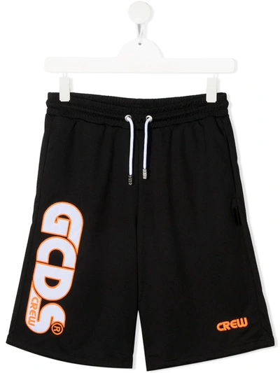 Gcds Teen Logo-embroidered Shorts In Black