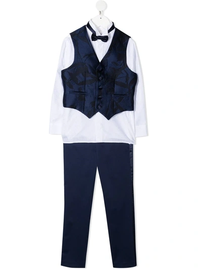 Colorichiari Kids' Tuxedo Waistcoat Suit In Blue