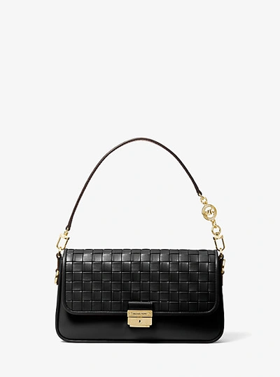 MICHAEL KORS BRADSHAW SMALL WOVEN LEATHER SHOULDER BAG 
